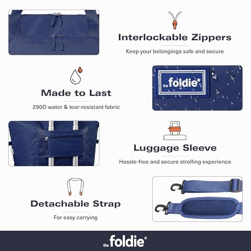 The Foldie Foldable Travel Bag for Women - 40L Weekender Bag with Multiple Pockets - Carry On Expendable Travel Bag - color: Blue