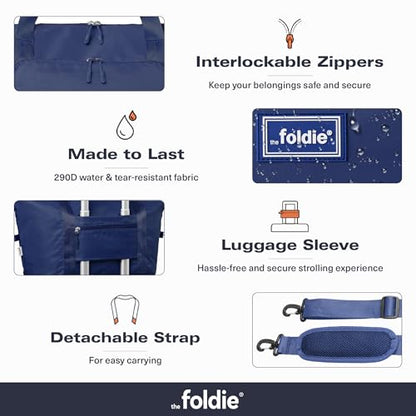 The Foldie Foldable Travel Bag for Women - 40L Weekender Bag with Multiple Pockets - Carry On Expendable Travel Bag - color: Blue