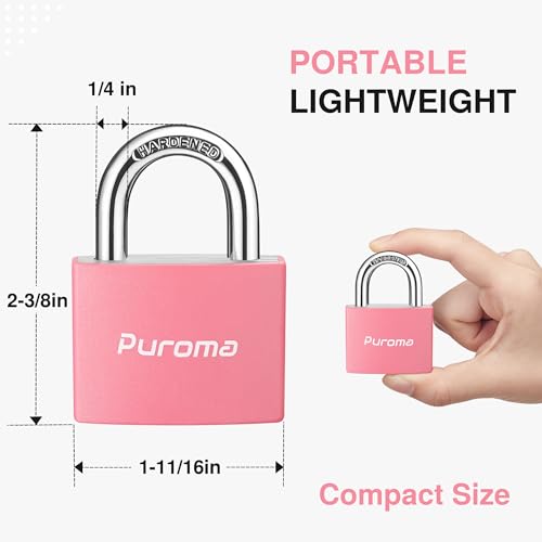 Puroma 2 Keyed Padlock with 3 Keys Aluminum 7/8“ Lock 43mm Gym Locker Pink - color: Pink, style: 2 Pack