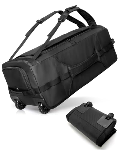 Smasrob 83L Rolling Duffle Bag with Wheels and Backpack Straps, Black - color: Black