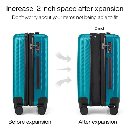 Hanke 20 Inch Expandable Carry on Luggage 22x14x9 Airline Approved - color: Caribbean Blue, size: 20 Inch EXT