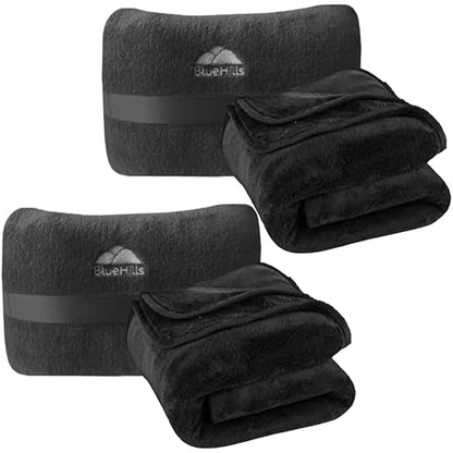 BlueHills 2-Pack Mini Premium Soft Plush Travel Blanket Pillows Combo Black - color: Black-2pk-m25