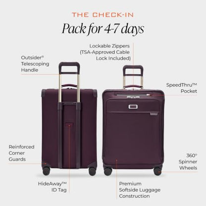 Briggs & Riley Baseline Medium 26 Inch Expandable Softside Checked, Plum - color: Plum, size: 26" Checked