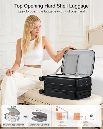 MILADA 24 Inch Checked Luggage, Expandable Hardshell Suitcase with 360° Spinner Wheels & TSA Lock, Lightweight Medium Rolling Luggage for Men and Women Travel, Black - color: Black, size: 24" Checked in