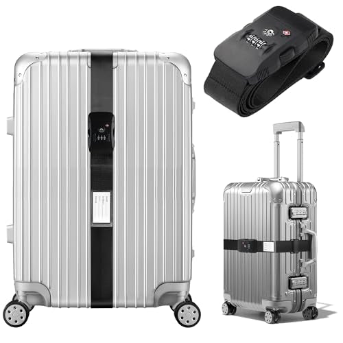 TSA Approved Luggage Straps with Combination Lock (Straight Black) - color: Straight Black