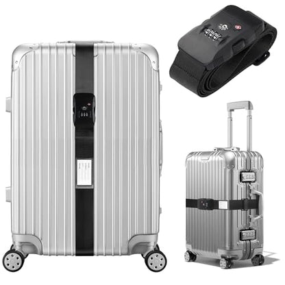 TSA Approved Luggage Straps with Combination Lock (Straight Black) - color: Straight Black