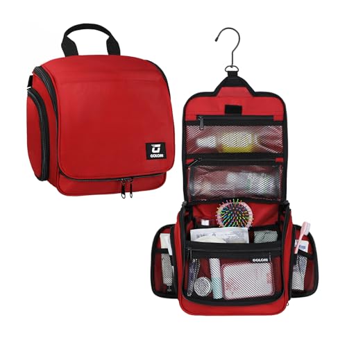 Goloni Hanging Toiletry Bag for Men Women, Water-Resistant Organizer,Pink - color: Red