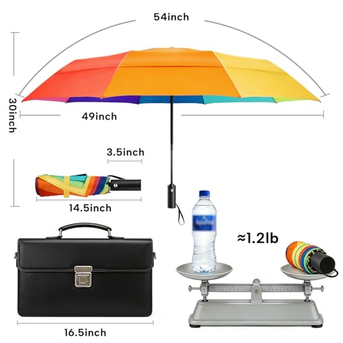 Rainbow Umbrella Windproof Automatic - 46/54inch Extra Large Double Canopy - color: 05.Rainbow 54Inch