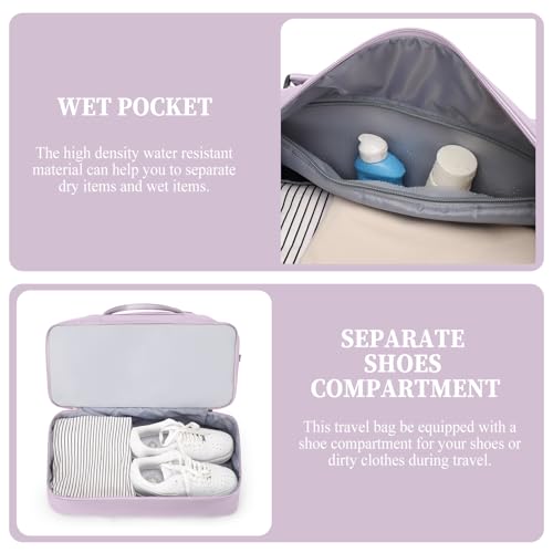 Weekender Bags for Women, Personal Item Travel Bag with Shoes Compartment - color: Purple, size: Medium