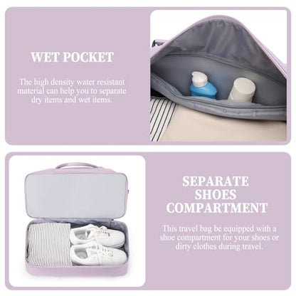 Weekender Bags for Women, Personal Item Travel Bag with Shoes Compartment - color: Purple, size: Medium