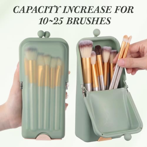 Kacctyen Makeup Brush Case Silicone Standing Makeup Brush Holder,Sage Green - color: Sage Green