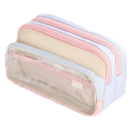Transparent Large Pencil Case Japanese Pastel Pencil Pouch (Pink) - color: Pink