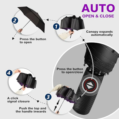 Strongest Windproof Travel Umbrella - Pro-Series, Heavy Duty Durable, Automatic Folding, Compact Lightweight Portable, Premium Grip, Fits Car & Backpack - color: Feather