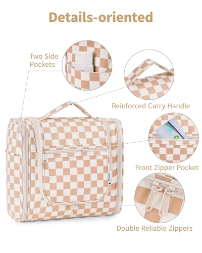 Narwey Large Hanging Travel Toiletry Bag for Women, Makeup Cosmetic Bag - color: C-Light Checkerboard-1, size: Large