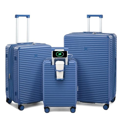 HanTrip 20"/24"/28" Expandable Hard Luggage Sets 3 Piece, Interstellar Blue - color: Interstellar Blue, size: Expandable 3-Piece Set(20/24/28)