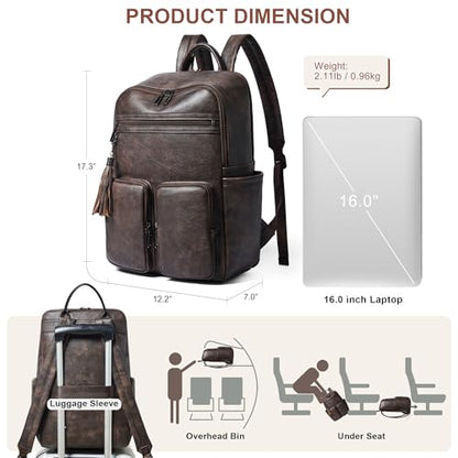 Shrrie 16 Inch Vegan Leather Laptop Backpack Purse for Women - color: Two-toned Coffee