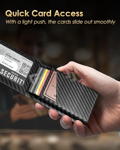 2026 Wallet for Men - RFID Blocking [Functional & Practical] Bifold Slim Minimalist Credit Card Holder Pop Up Wallet Metal Case with Cash Slot, Front Pocket with ID Window, Gift Boxed (Carbon Fiber) - color: Carbon Fiber