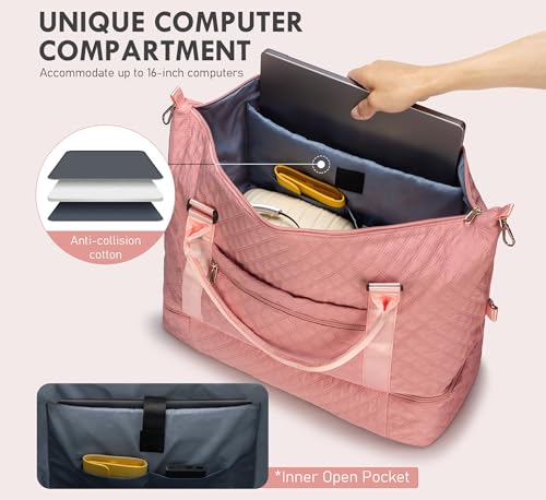 WOOMADA Initial Duffle Bag with Shoe Compartment,Personalized Weekender Bag, Overnight Bag for Women Girls, Gym Bag with Toiletry Bag - color: Pink, style: A