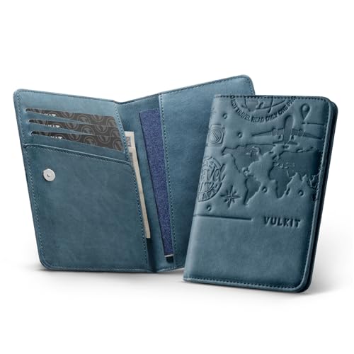 VULKIT Passport Holder Magnetic Closure RFID Blocking Travel Wallet Passport Book Cover Boarding Pass Holder Travel Essentials - color: Navy