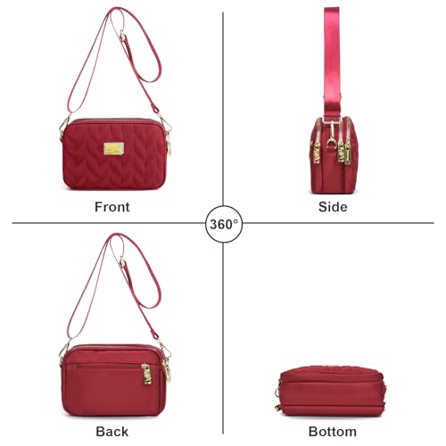 WITERY Small Crossboby Bag for Women Trendy Nylon Quilted Shoulder Purse - color: Red 1