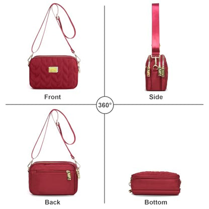 WITERY Small Crossboby Bag for Women Trendy Nylon Quilted Shoulder Purse - color: Red 1