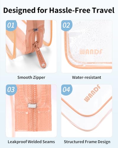WANDF TSA Approved Toiletry Bag, 2 Pack Clear Makeup Bag - color: Lotus Pink Pack of 2, size: Pack of 2