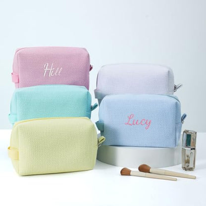 DYSHAYEN Small Waffle Makeup Bag for Travel, Mint - color: Mint