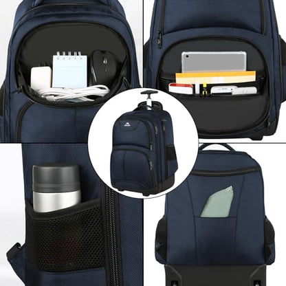 MATEIN Backpack with Wheels, Travel-friendly Rolling Laptop Backpack - color: Blue, size: 17-inch