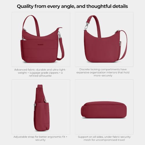 Travelon Anti-theft Roam Medium Crossbody - color: Cranberry