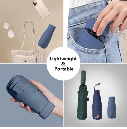 ESUFEIR Mini Sun Umbrella for Purse With Case - color: Haze Blue
