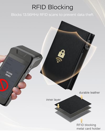 Mens Wallet RFID Blocking Minimalist Smart Slim Pop Up Credit Card Holder - color: Black