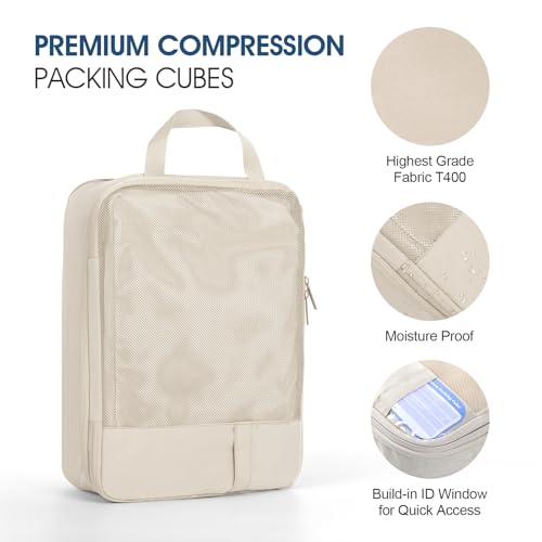 Compression Packing Cubes for Travel - Double Zipper Luggage Organizer Bags for Suitcases (6-Pack, Beige) - color: Beige