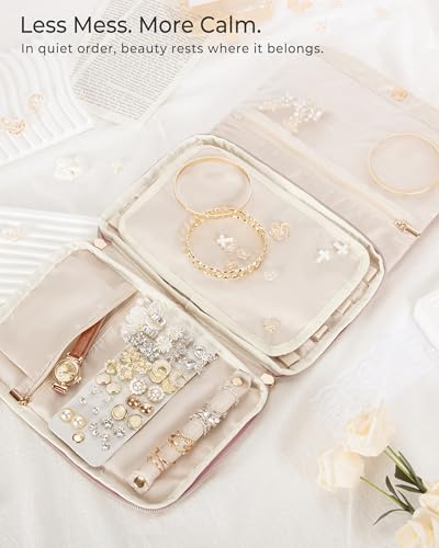 Marscamd Travel Jewelry Organizer Case, Foldable Jewelry Bag, Pink - color: Pink