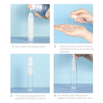 6 Pack 0.5 oz Plastic Mini Airless Pump Bottles Travel Size Refillable Leakproof Lotion Containers for Skincare Cosmetics Toiletries TSA Approved - size: 15ml
