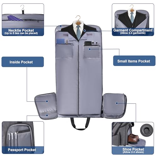 HILOMON 2 in 1 Garment Duffle Bags for Travel Mens Carry-on Duffel Bag - color: Grey
