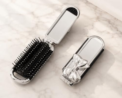 Travel Jewelry Case with Tangle-Free Necklace Holder, Foldable Mirror Brush