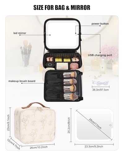 Relavel Travel Makeup Bag with LED Mirror, Lily Flower - color: 03-Lily Flower, size: 1-Small