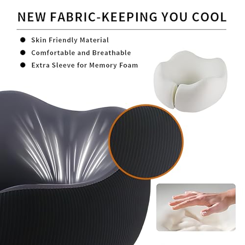 Travel Pillow, Memory Foam Neck Pillow for Airplanes, Includes Eye Mask & Ear Plugs, Ergonomic Design, 360° Support Stowable Pillows for Plane, Car, Train and Home, Black