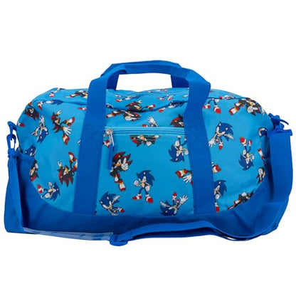 Sonic The Hedgehog & Shadow Duffle Bag, 16 inch Travel Sleepover Weekender Bag for Girls & Boys, Blue - color: Sonic