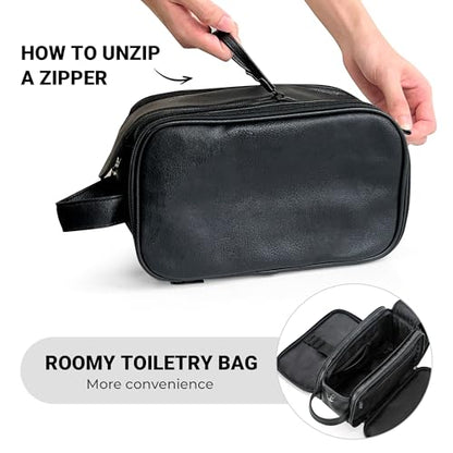 Elviros Toiletry Bag for Men PU Leather Shaving Dopp Kit (Medium, Black) - color: Black, size: Medium (Pack of 1)