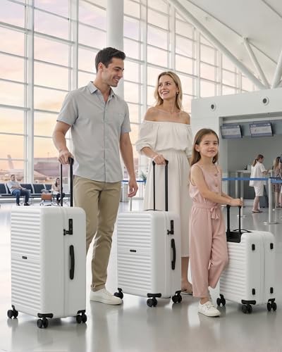 LONG VACATION Luggage Sets, 3 Piece, Durable Suitcase with Spinner Wheels - color: White, size: 3 Piece Set (20in/24in/28in)