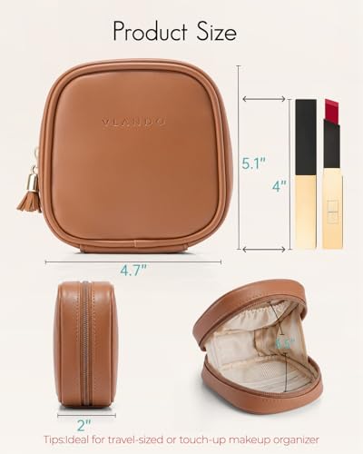 VLANDO Mini Make up Bag,Mini Water-Resistant Pouch with Pockets,Browm - color: Mini-Dark Brown