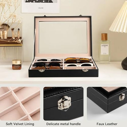 Frebeauty 8-Slot Sunglass Organizer,Sunglass Holder with Clear Lid - color: Black, size: With Lid
