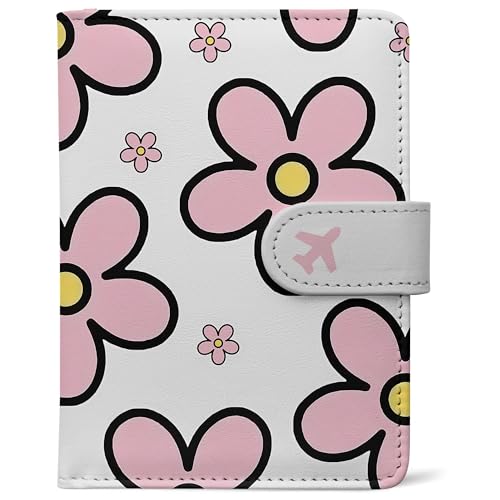 Passport Holder, Cute Travel Wallet Cover with RFID Blocking,Posy | PU leather travel wallet with magnetic closure, card slots, pen loop, and easy access for passports and essentials. - color: G-Posy
