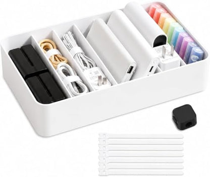 Cable Storage Box with Cable Straps and 6 Magnetic Cable Clips