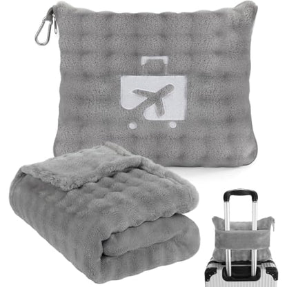 Gray Travel Blanket for Airplane, Portable Soft Flannel with Pouch & Clip - color: Gray