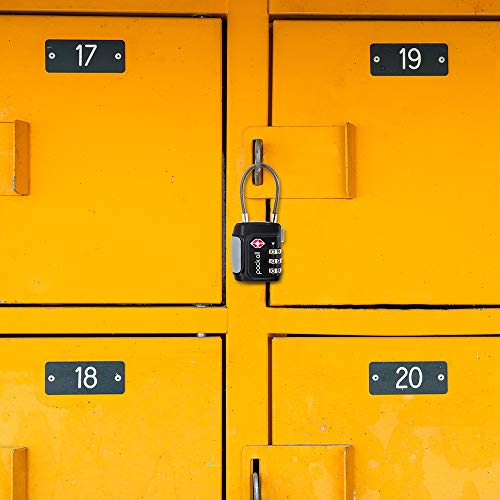pack all TSA Approved Travel Luggage Locks, Resettable 3-Digit Code | Flexible Steel Cable, Zinc Alloy Body, Clear Number Dials, For Suitcase, Toolbox, Backpack, 4 Pack