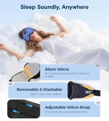 MUSICOZY Sleep Mask Bluetooth Headphone Cooling Weighted Eyemask Headphones - color: Grid Blue