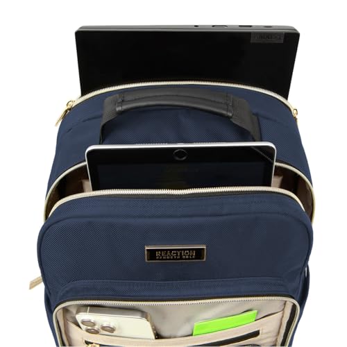Kenneth Cole REACTION Chelsea 2-Piece Bundle - 20" Chevron Expandable 8-Wheel Carry-On Suitcase & Matching 15" Laptop Backpack, Navy - color: Navy, size: 2-Piece Bundle (Carry On + Backpack)