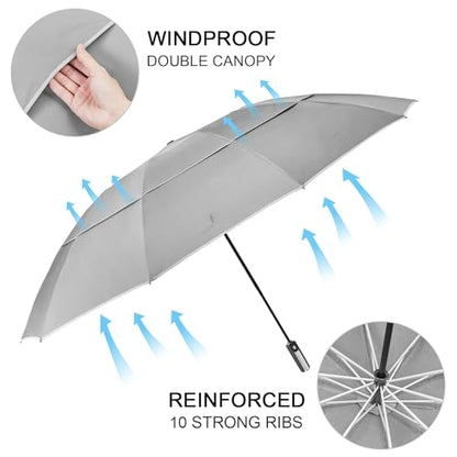 G4Free 54/62 Inch Large Inverted Golf Umbrella Windproof Reflective Stripe - color: Grey, size: 62 inch